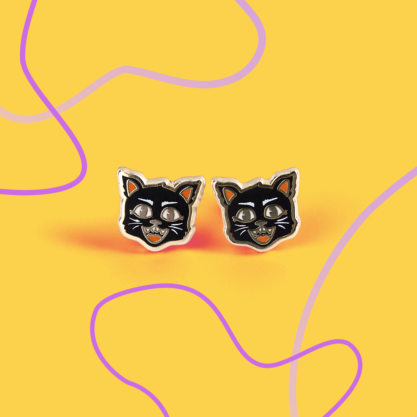 Black Cat Earring Studs