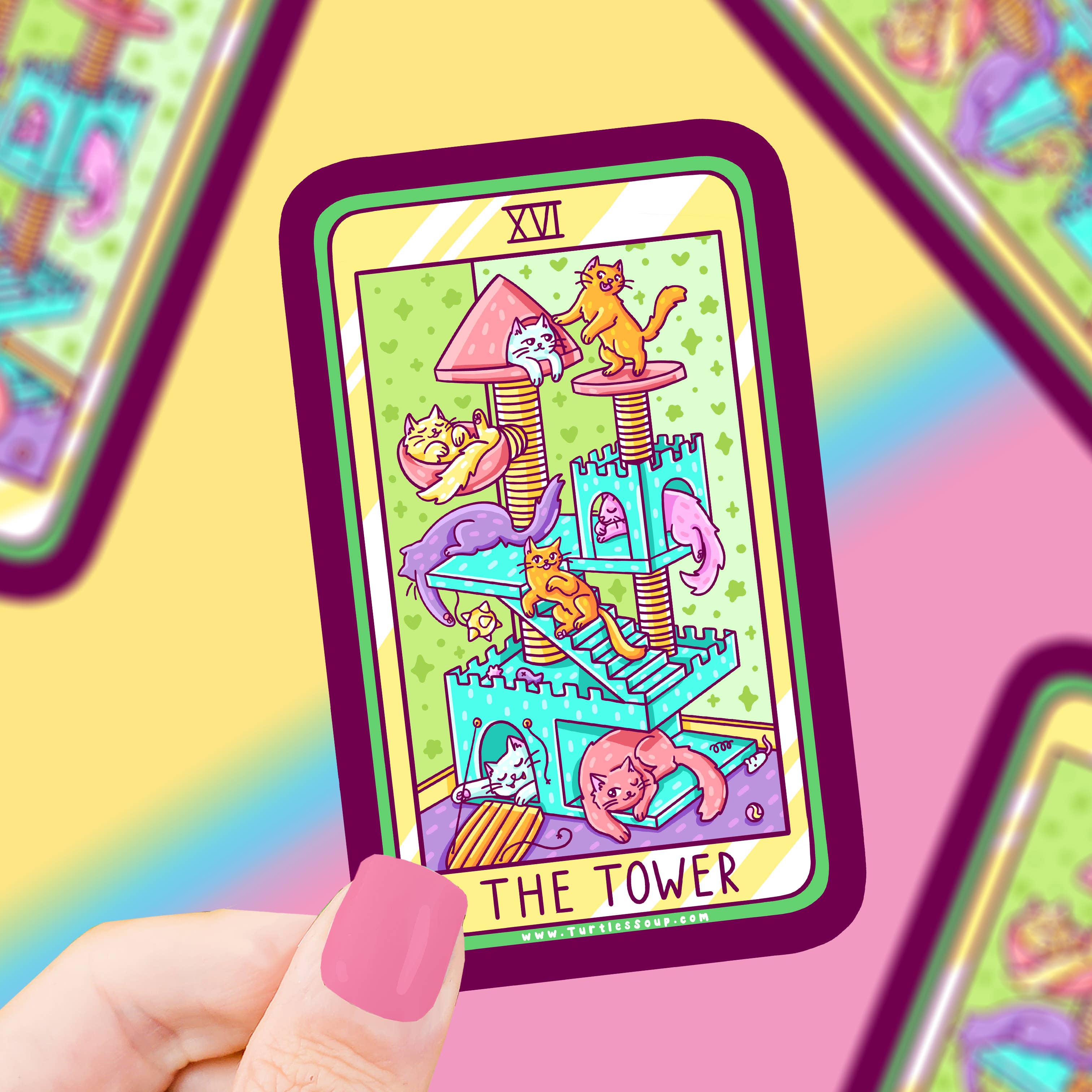 The Tower Cat Major Arcana Tarot Card Vinyl Sticker The Ghoul Haus the-tower-cat-major-arcana-tarot-card-vinyl-sticker-the-ghoul-haus