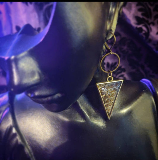 Snakeskin Shed Antique Brass Triangle (Earrings)