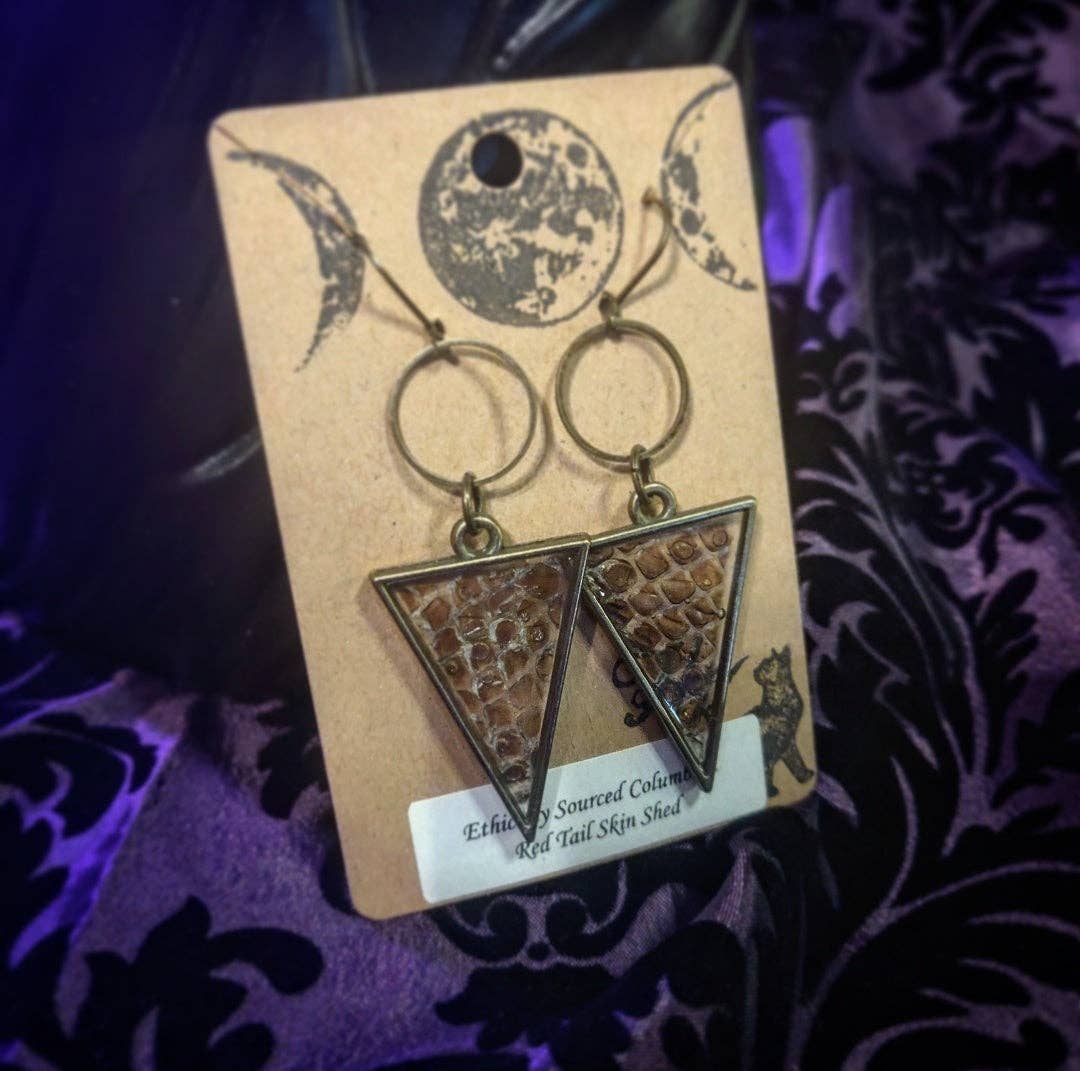 Snakeskin Shed Antique Brass Triangle (Earrings)