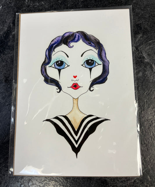 Blue Clown Girl Art Print