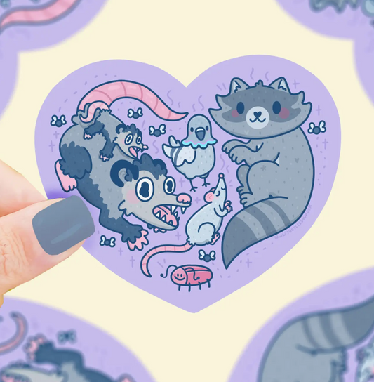 Stink Trash Animals Heart Valentines Vinyl Sticker