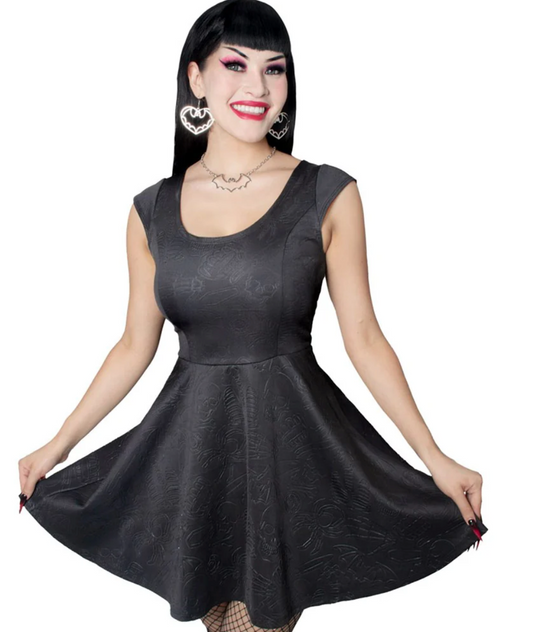Death Repeat Embossed Skater Dress