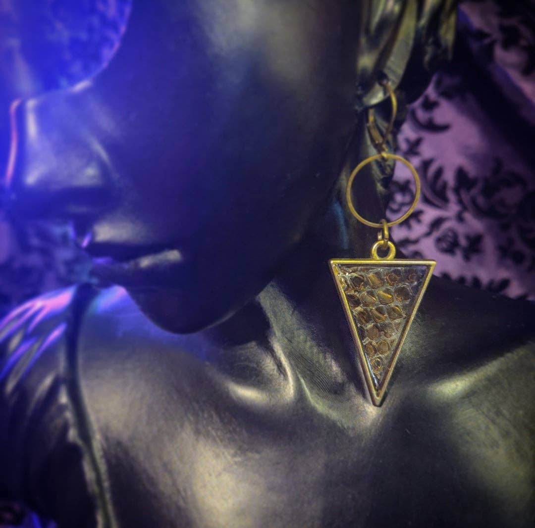 Snakeskin Shed Antique Brass Triangle (Earrings)