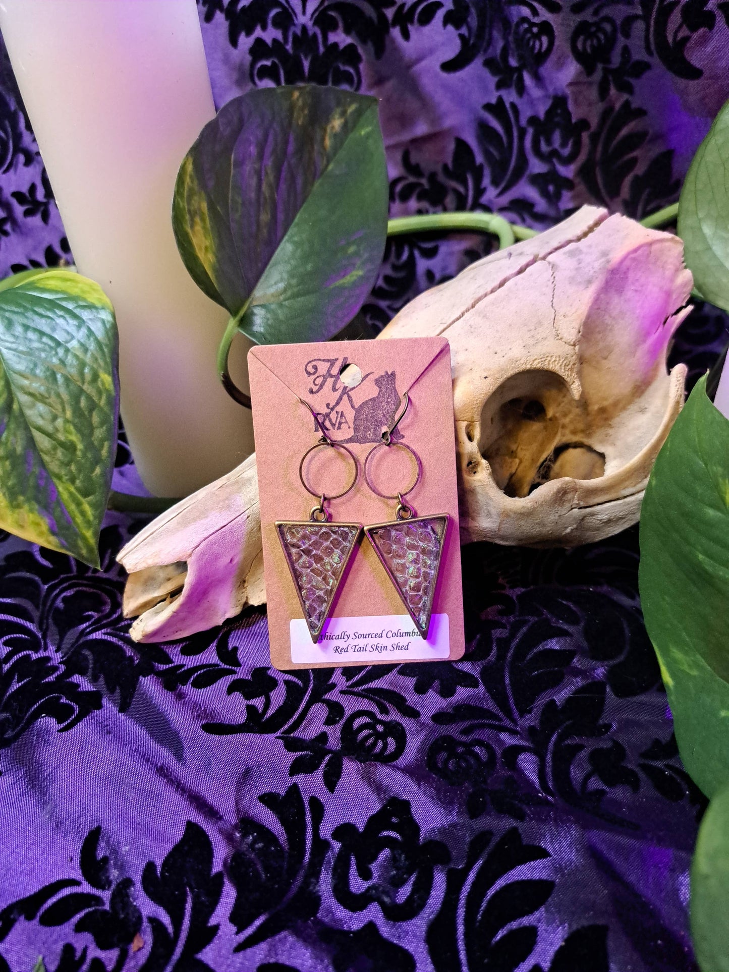 Snakeskin Shed Antique Brass Triangle (Earrings)