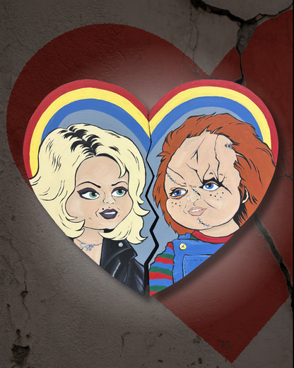 Chucky and Tiffany Broken Heart Wood Wall Art