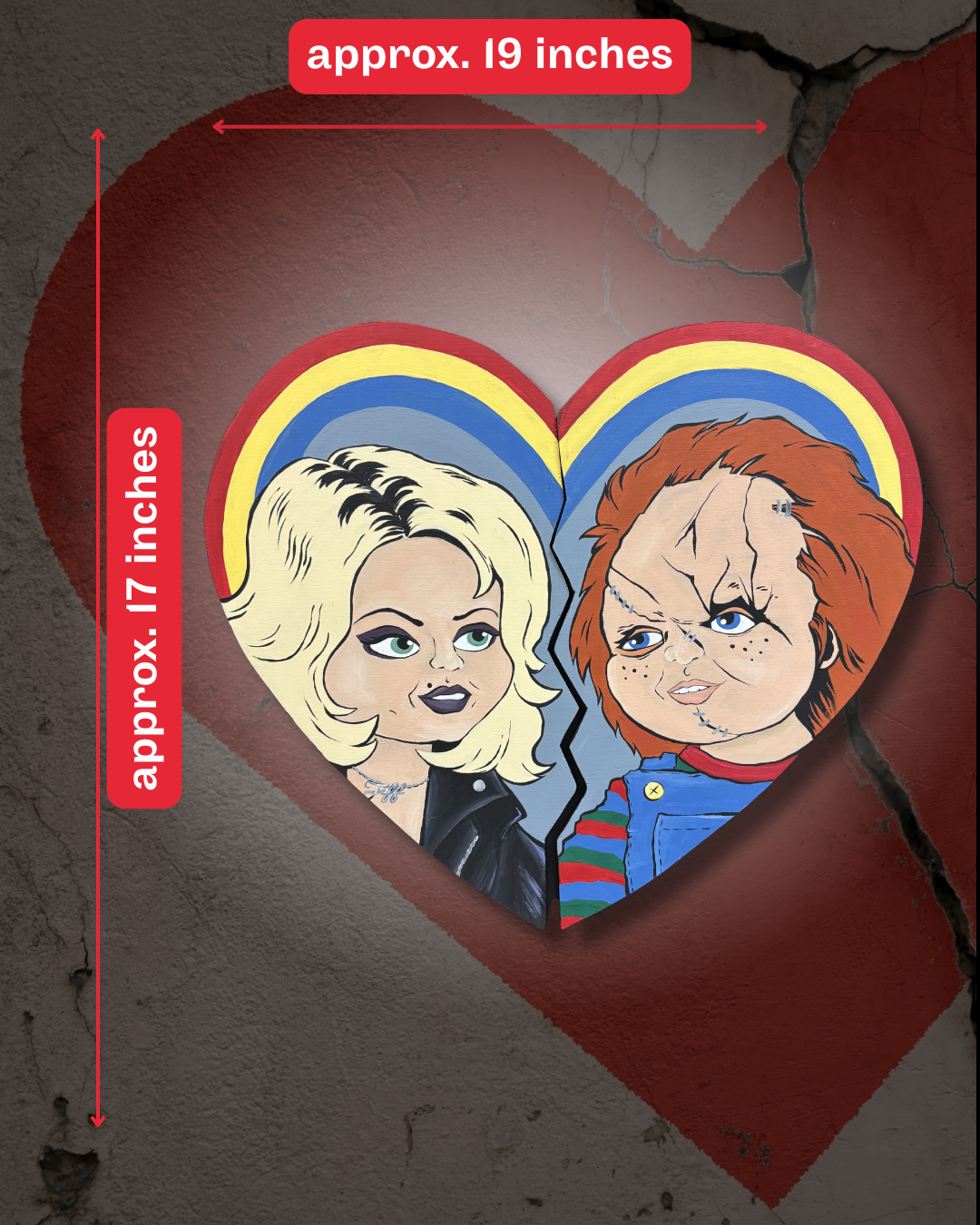 Chucky and Tiffany Broken Heart Wood Wall Art