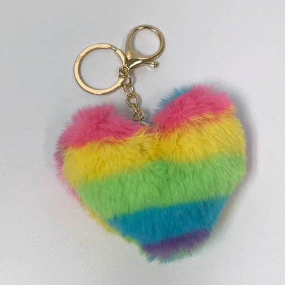 Neon Rainbow Plush Heart Keychain