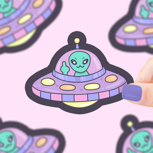 Flipping Off Alien, Space, UFO, Middle Finger, Vinyl Sticker
