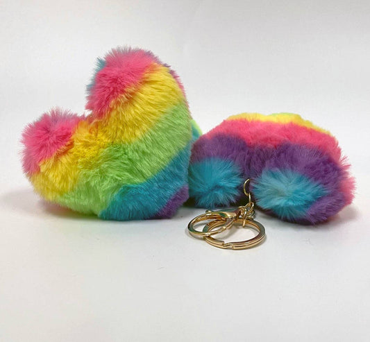 Neon Rainbow Plush Heart Keychain