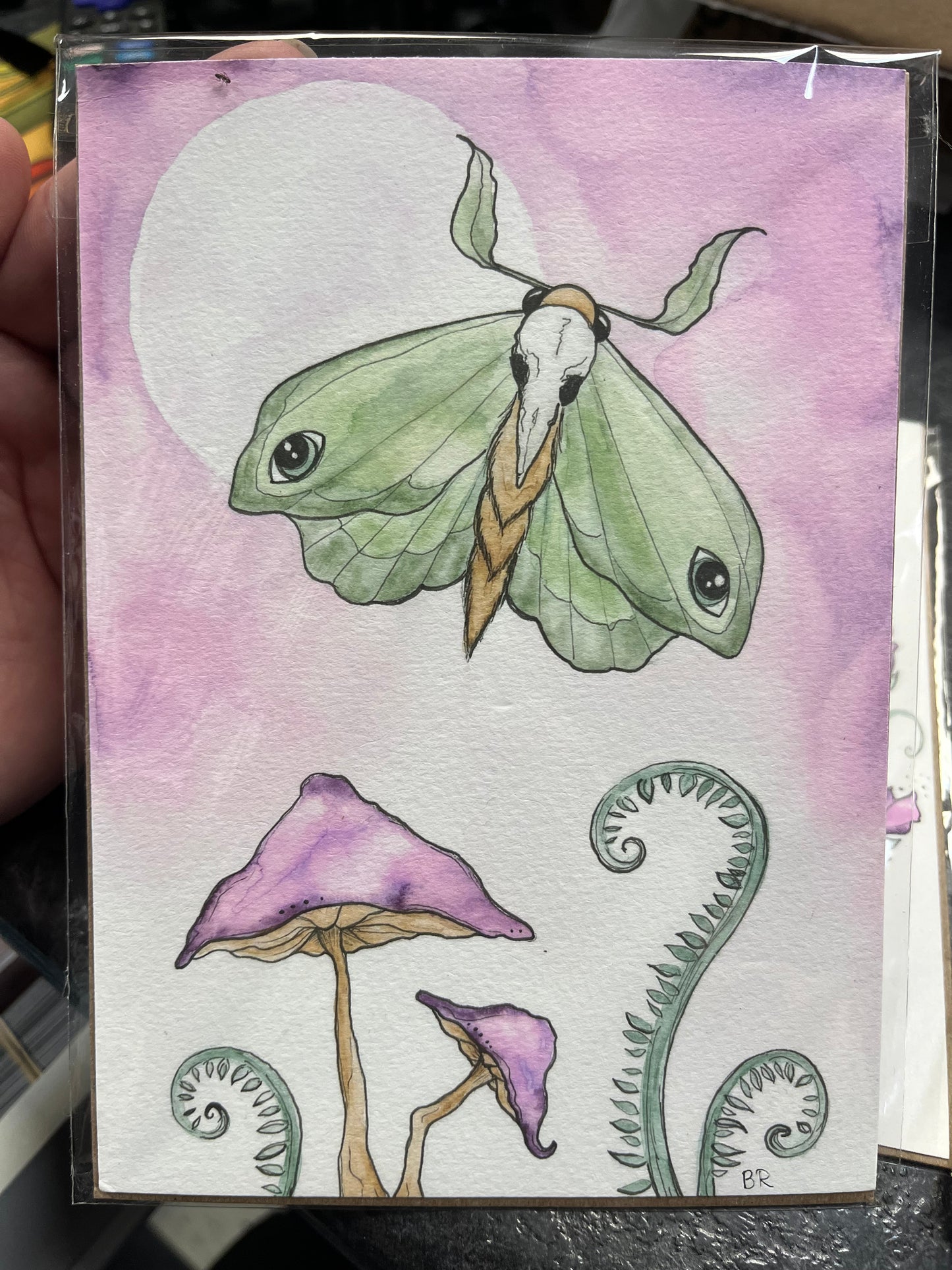 Moth and Mushrooms Art Print