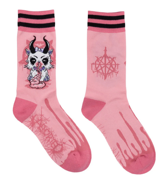 Bubblegum Death Kitty Crew Socks