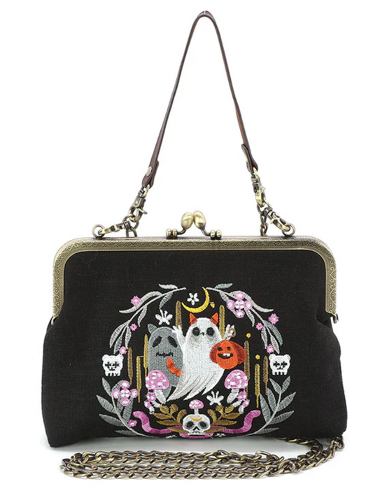 Cat Ghost Embroidered Bag