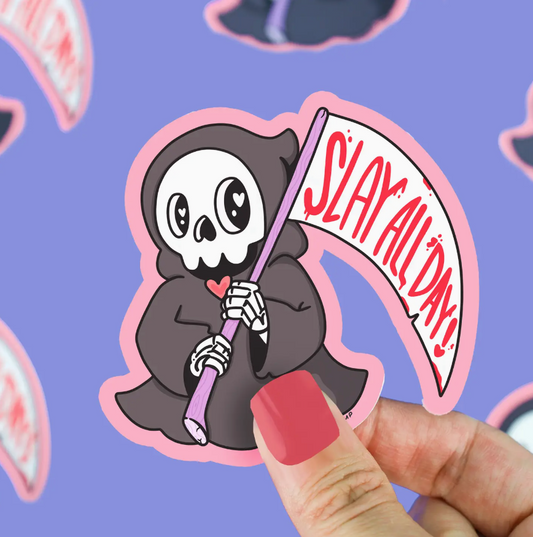 Slay All Day Cute Grim Reaper Halloween Vinyl Sticker