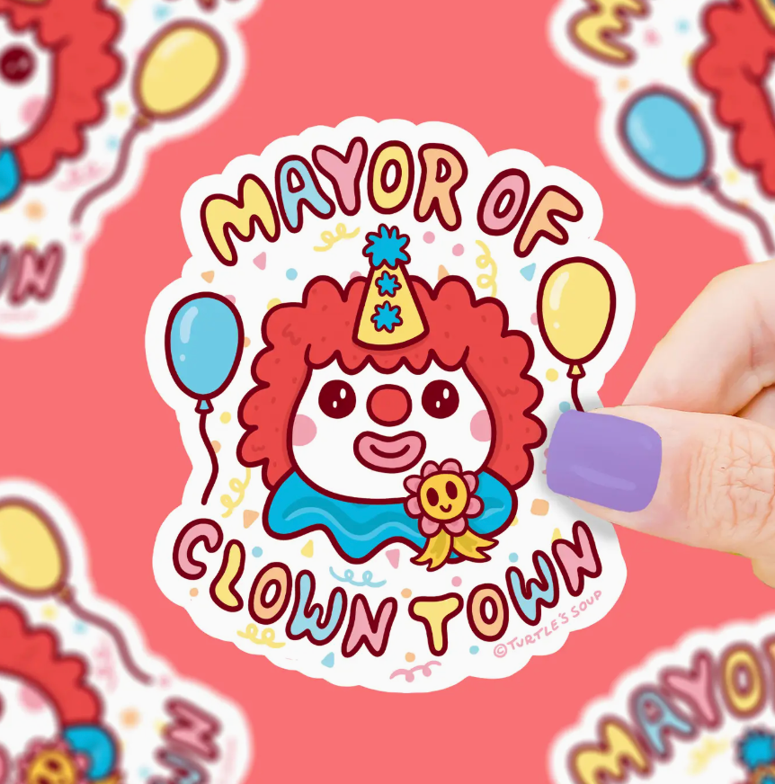 Mayor of Clown Town Funny Vinyl Sticker