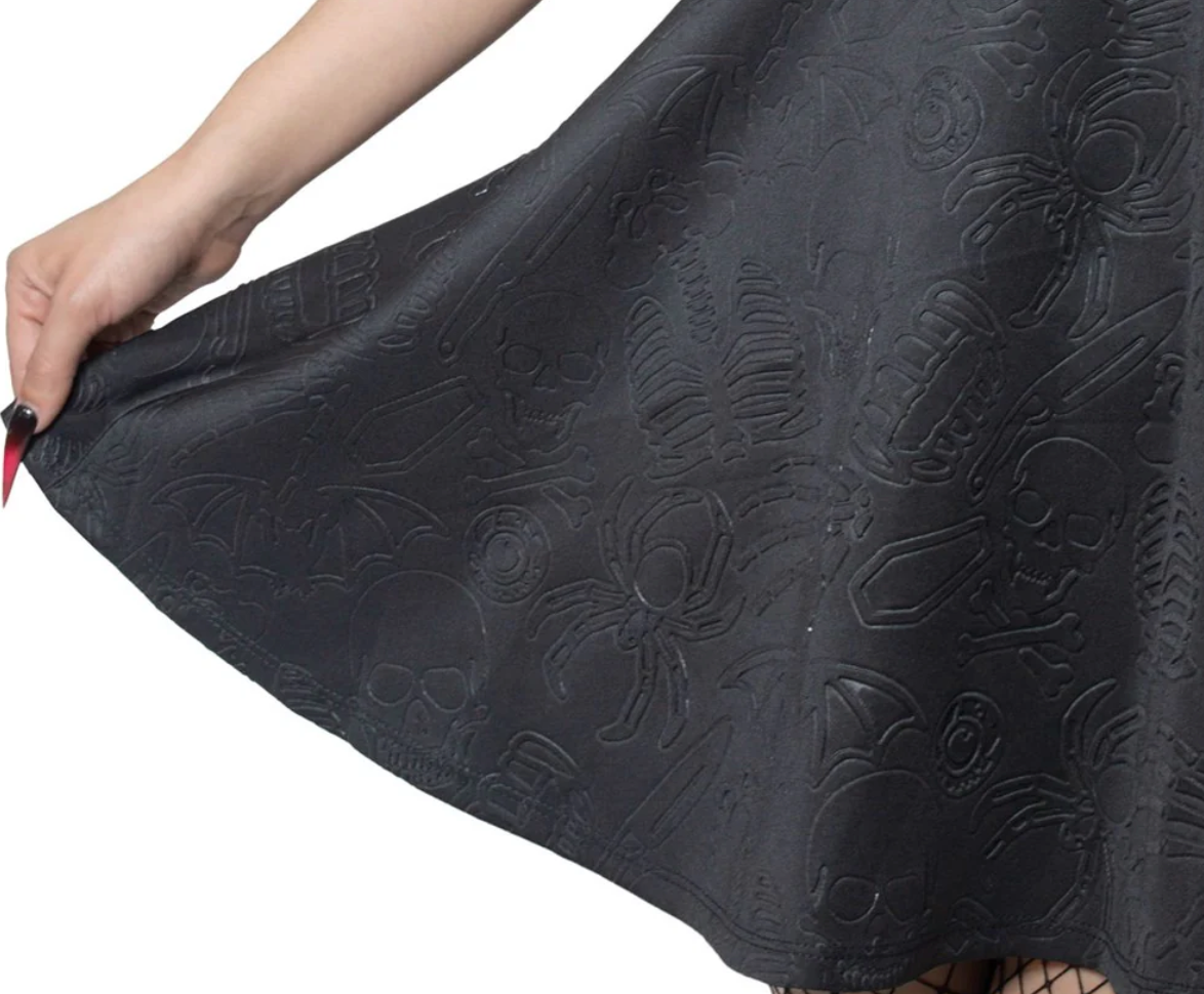 Death Repeat Embossed Skater Dress