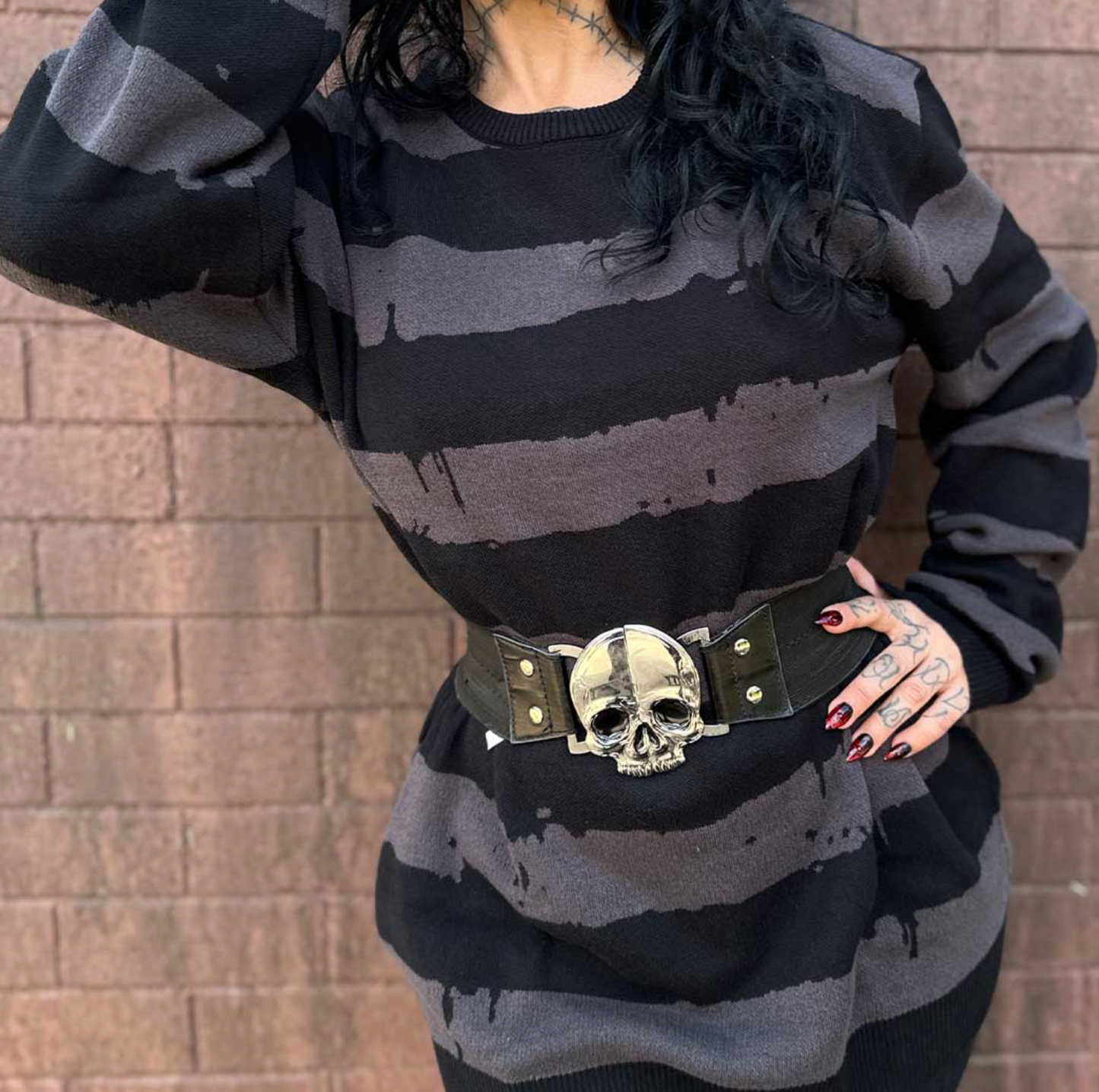 Elastic Waist Belt Skull Black