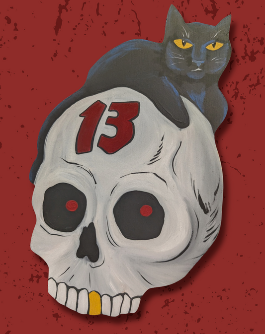 Lucky 13 Cat & Skull Wood Cutout