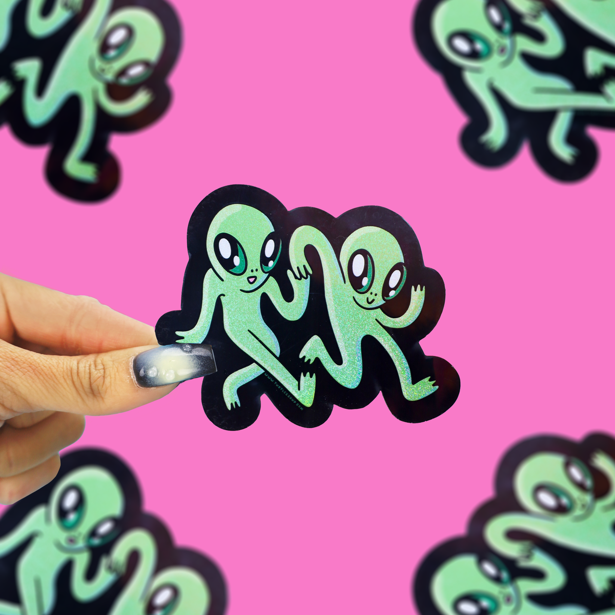 Alien Best Friends Glitter Vinyl Sticker 👽✨